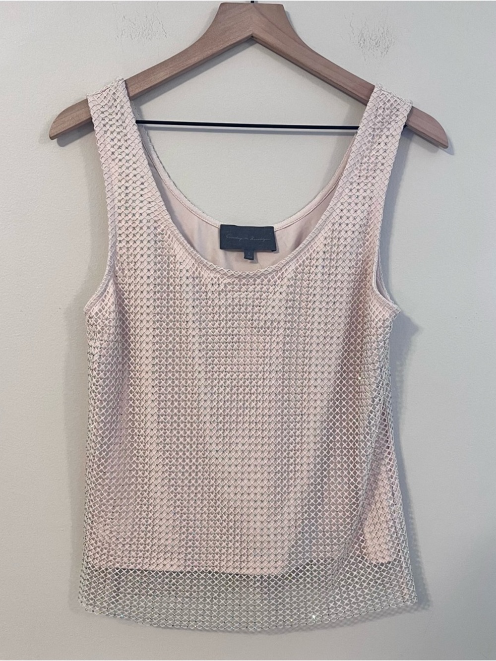 Anthropologie Sunday in Brooklyn Women’s Rhinestone Mesh Overlay Tank Top S NWT